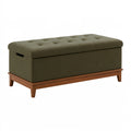 Banc coffre 120 x 45 x 50 cm en tissu kaki avec base en bois - Assise capitonnée de rangement