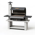 Barbecue fixe 160 x 70 x 210 cm en béton et acier noir pour cuisson au charbon avec cheminée