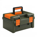 Boîte à outils 48 x 26 x 25 cm en plastique vert kaki et orange avec poignée