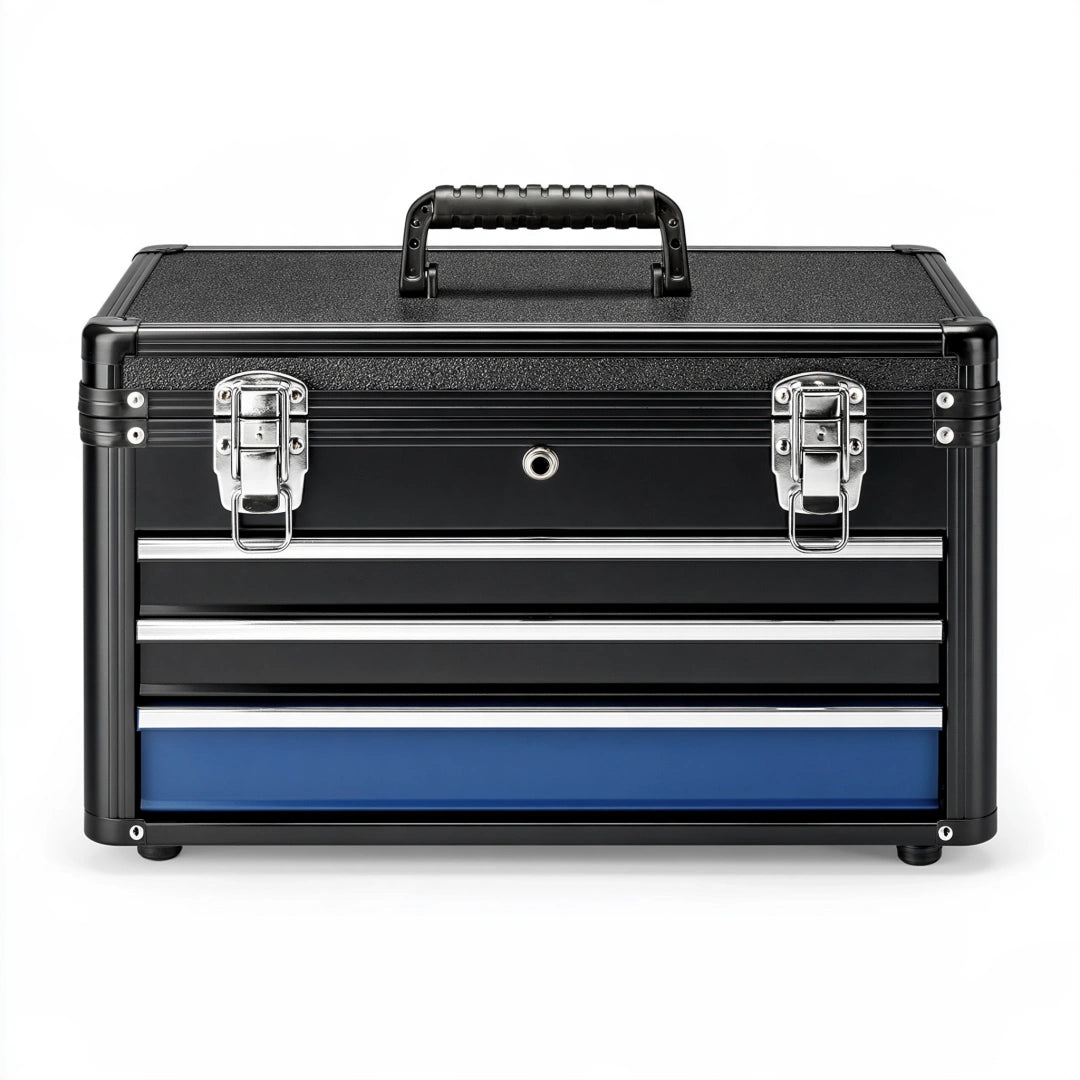 Mallette de rangement à outils 46 x 24 x 35 cm en aluminium noir avec tiroirs