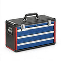Coffre à outils 45 x 25 x 30 cm en acier noir bleu rouge à 3 tiroirs portable