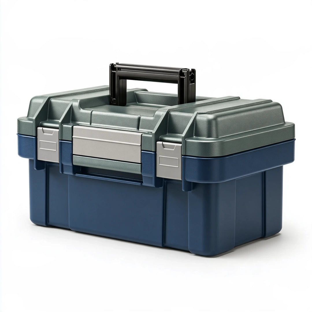 Boîte à outils 45 x 25 x 24 cm en plastique bleu gris avec poignée de transport