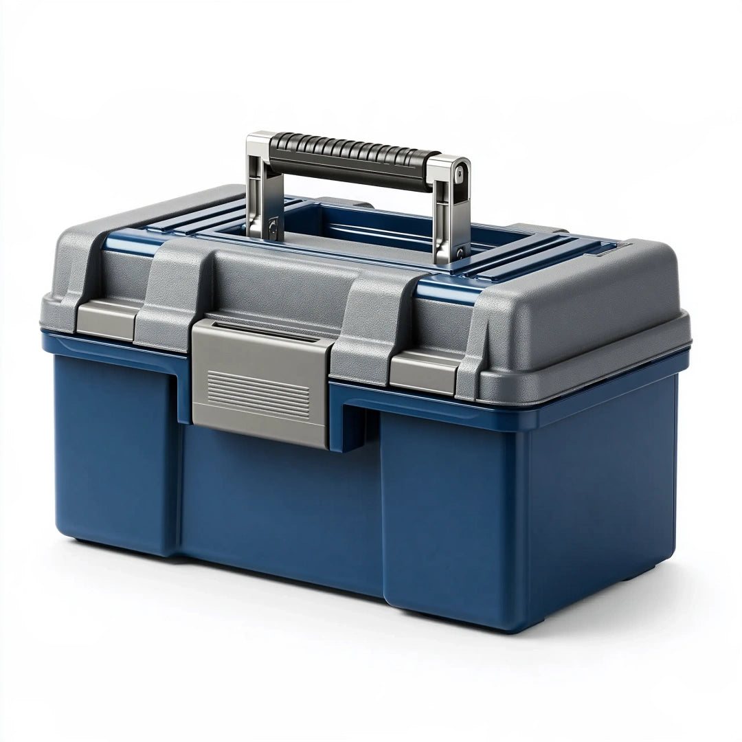 Boîte à outils 48 x 26 x 25 cm en plastique bleu et gris avec poignée de transport