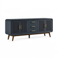 Buffet 180 x 45 x 85 cm en bois noir avec 4 portes 3 tiroirs style rétro