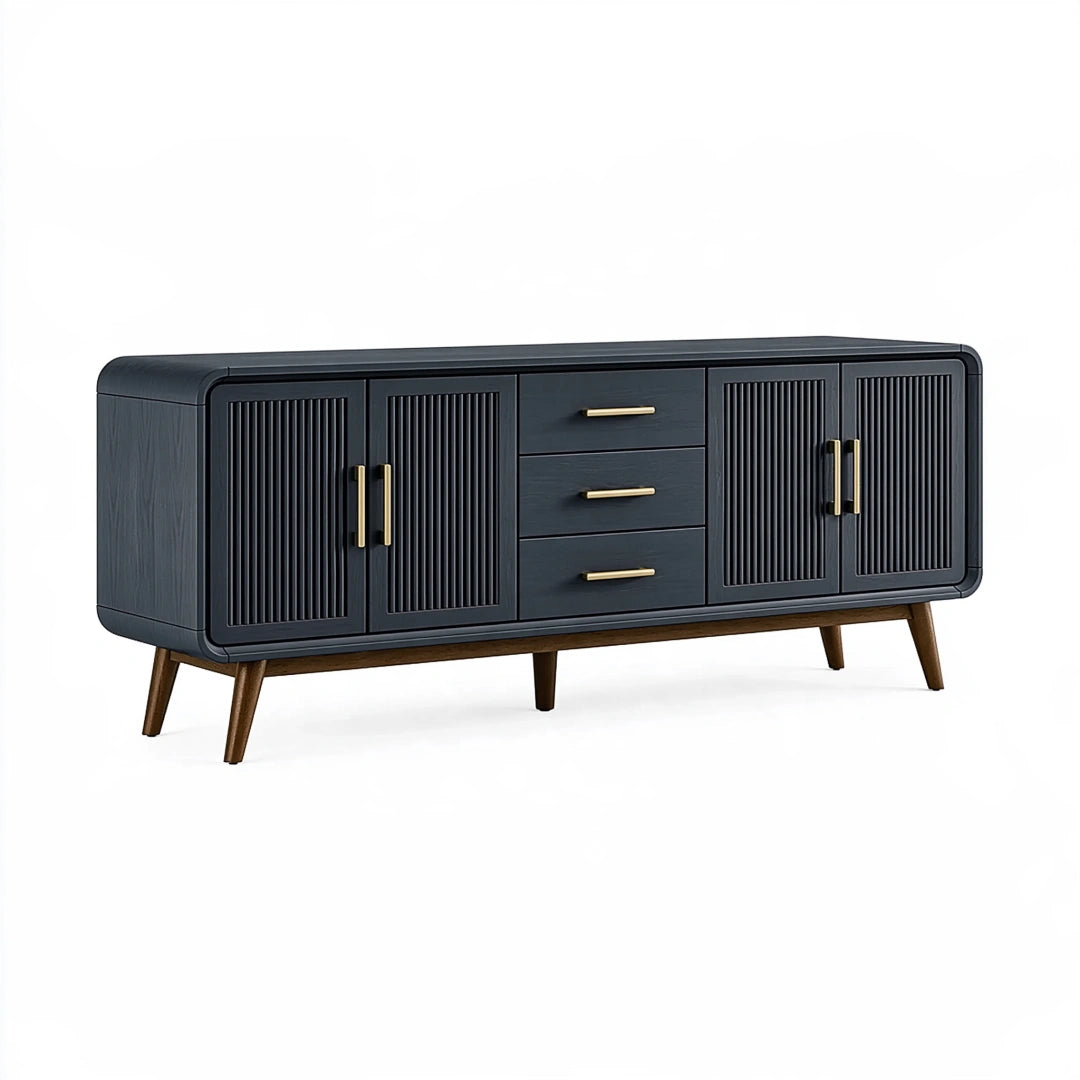 Buffet 180 x 45 x 85 cm en bois noir avec 4 portes 3 tiroirs style rétro