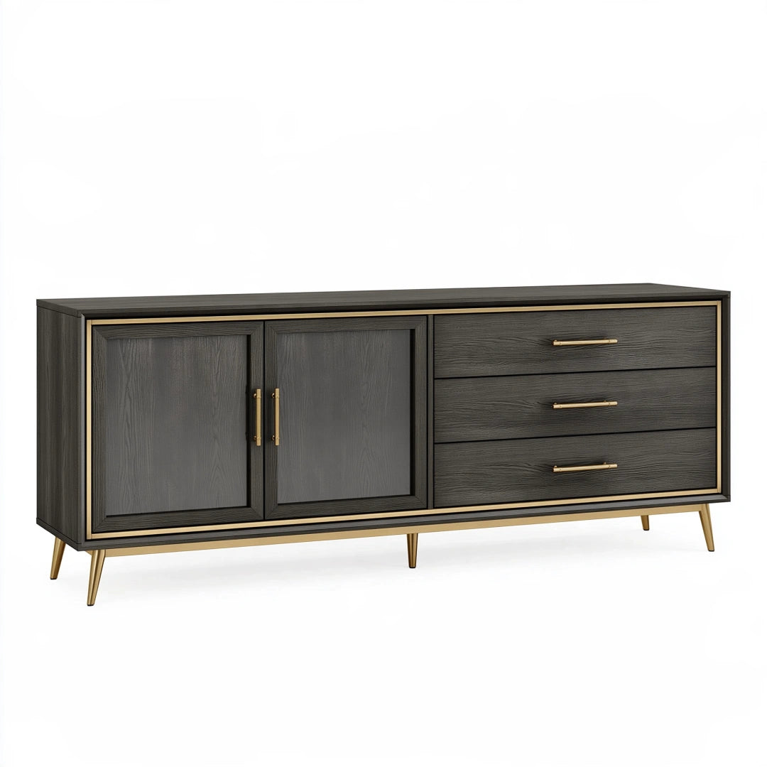 Buffet 160 x 40 x 80 cm en bois noir et doré - rangement moderne