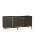 Buffet 180 cm noir effet bois avec détails dorés style contemporain