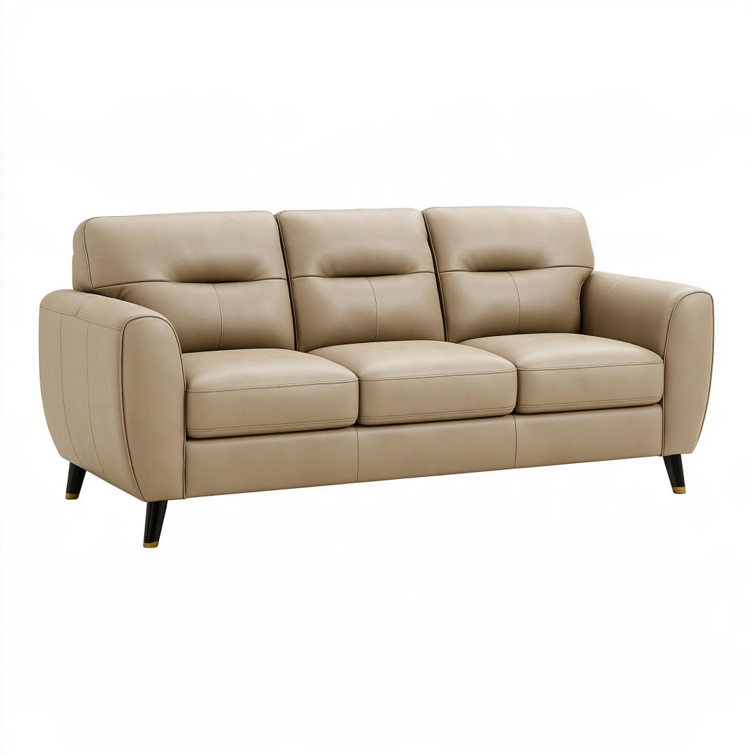 Canapé 3 places 210 cm beige aspect cuir style contemporain