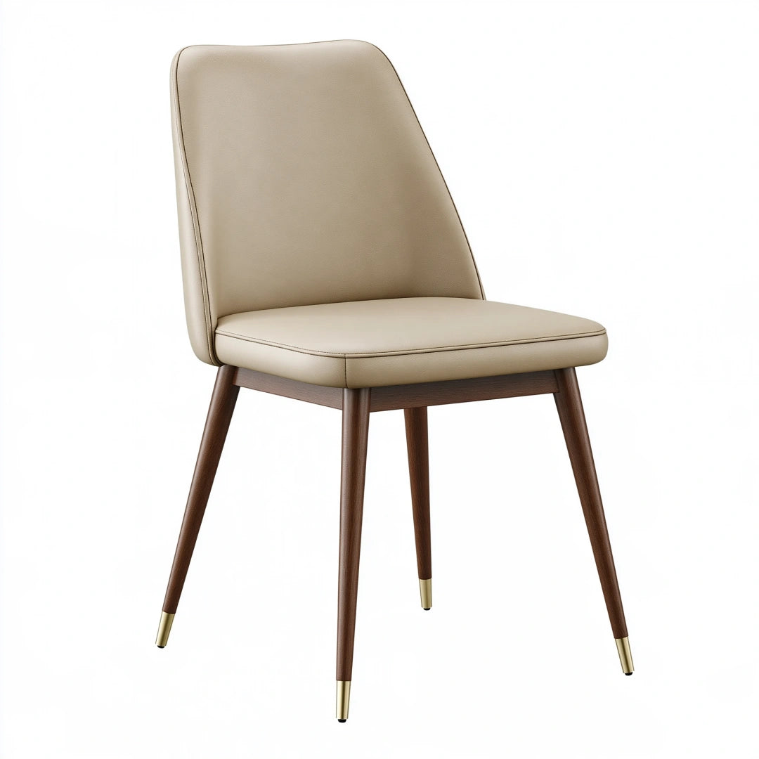 Chaise de salle à manger 48 x 55 x 84 cm revêtement aspect cuir beige pieds en bois style contemporain