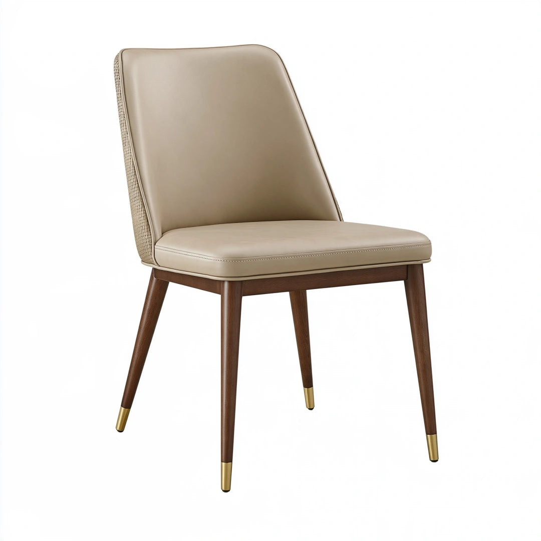 Chaise de salle à manger 48 x 58 x 85 cm en similicuir beige avec pieds en bois style contemporain