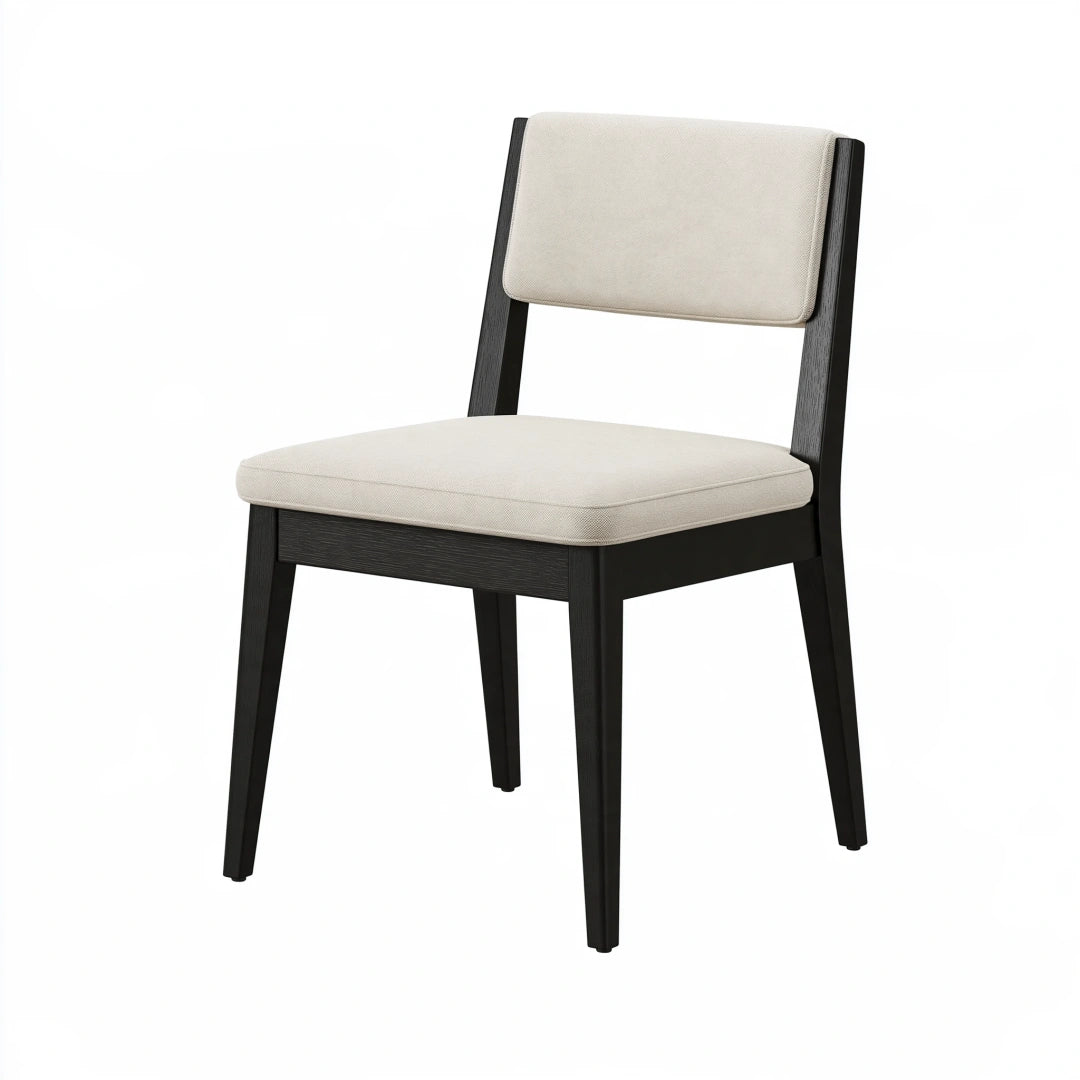 Chaise de salle à manger 48 x 55 x 82 cm en bois noir et tissu écru style contemporain