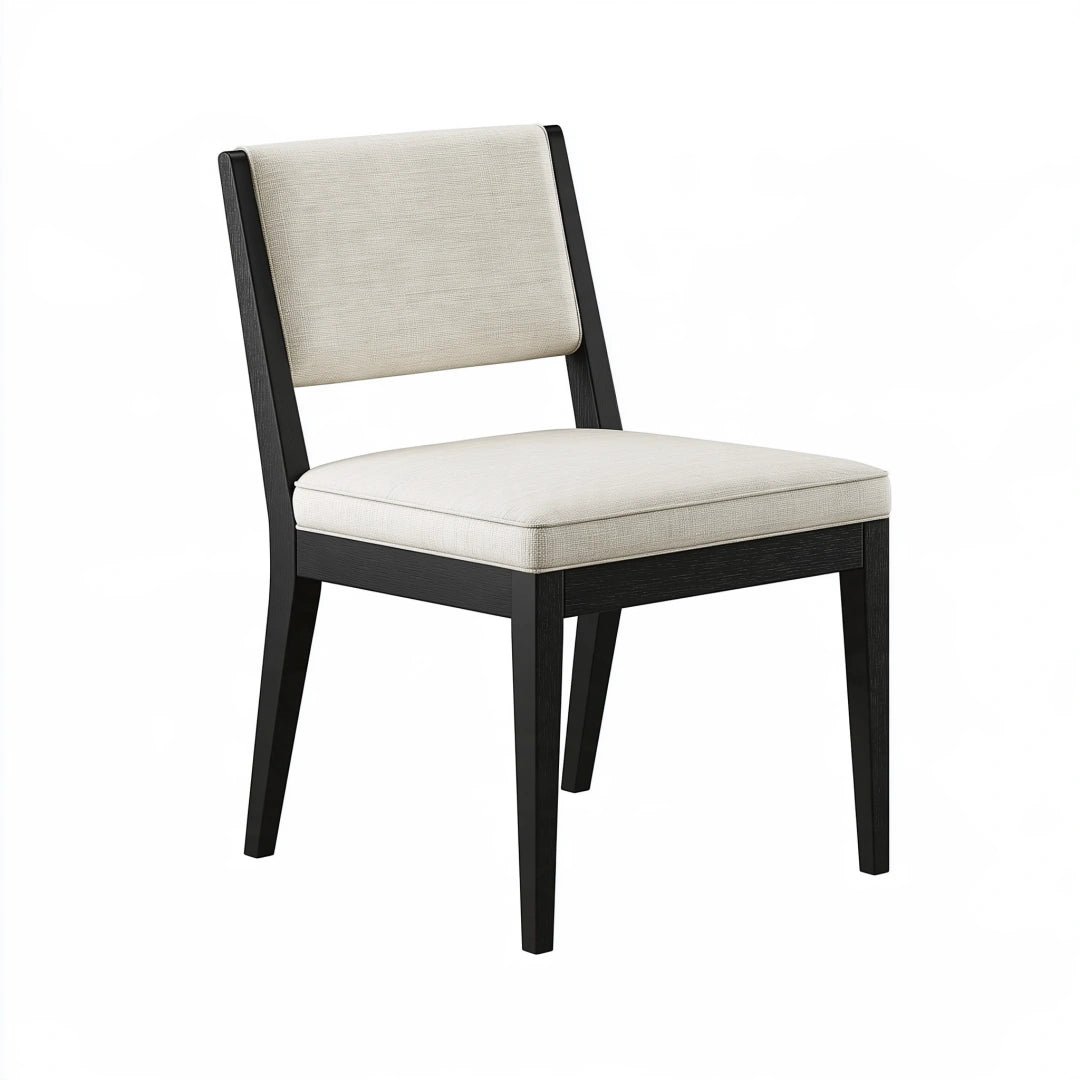 Chaise de salle à manger 48 x 55 x 82 cm en bois noir et tissu beige style contemporain