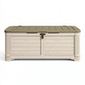 Coffre de rangement extérieur 130 x 60 x 65 cm en résine beige et kaki style classique