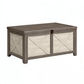 Coffre de rangement extérieur 120 x 60 x 65 cm en résine gris taupe et blanc style campagne